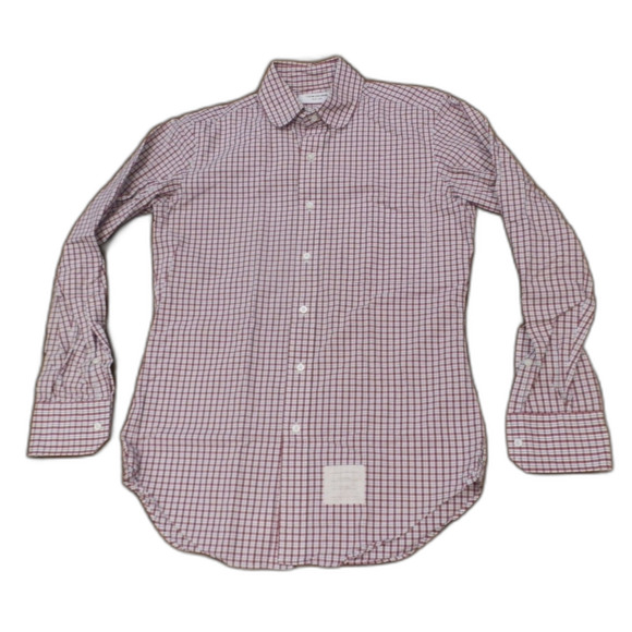 Thom Browne Red White Button Down Long Sleeve Shirt Plaid Men's Size 2 (Medium) - Picture 2 of 3